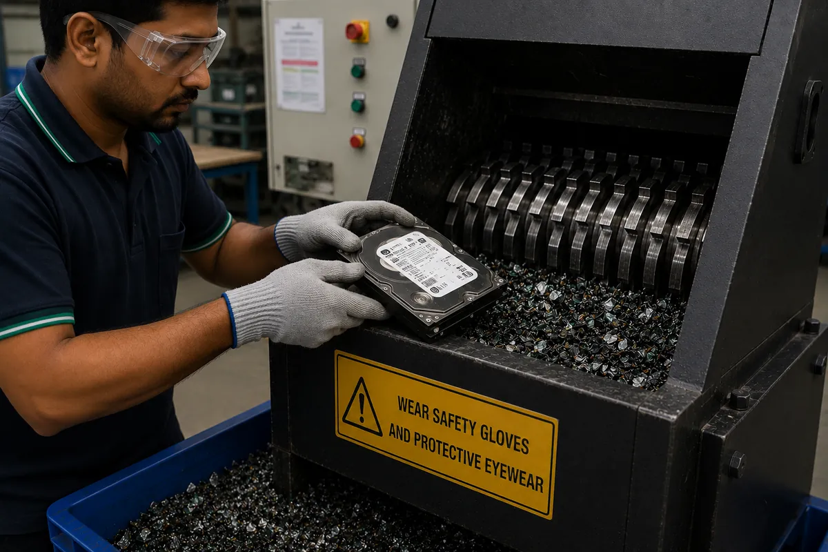 Hard drive shredding during certified data destruction